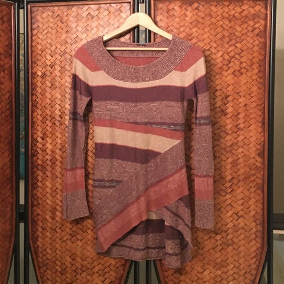 Vintage Y2K Multicolour Banded High Low Sweater - Picture 1 of 5